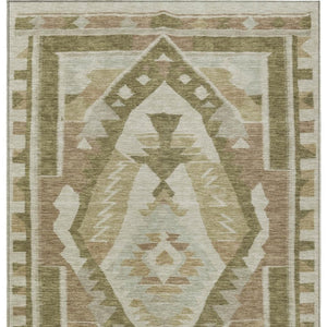 HomeRoots 10' X 14' Linen Ivory and Brown Tribal Area Rug – Durable, Washable, Stylish for Indoor & Outdoor Use 625797