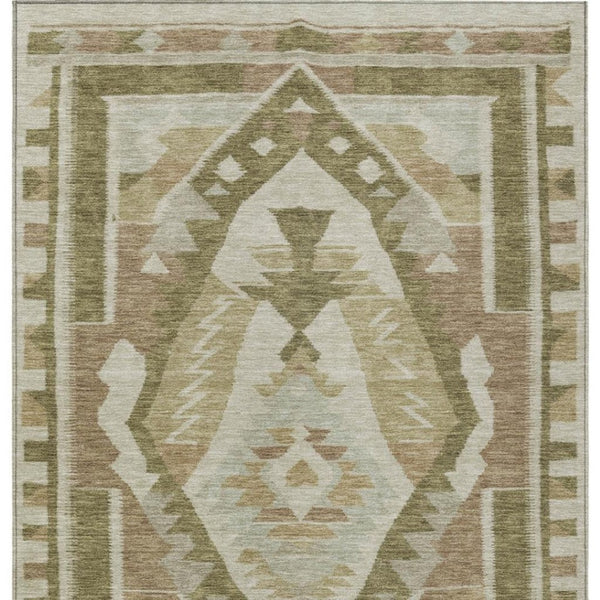 HomeRoots 10' X 14' Linen Ivory and Brown Tribal Area Rug – Durable, Washable, Stylish for Indoor & Outdoor Use 625797
