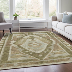 HomeRoots 10' X 14' Linen Ivory and Brown Tribal Area Rug – Durable, Washable, Stylish for Indoor & Outdoor Use 625797