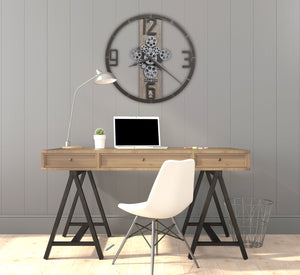 Hekman Furniture 625798 Oversized Mikkel Wall Clock With Moving Gears, Charcoal & Seaside Gray Design, Quartz Movement  Mikkel Wall Clock 625798