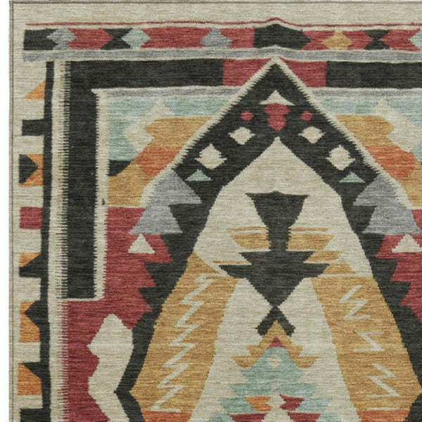 HomeRoots 5' X 8' Vibrant Red, Gold & Gray Tribal Washable Area Rug for Indoor/Outdoor Versatile Style 625799