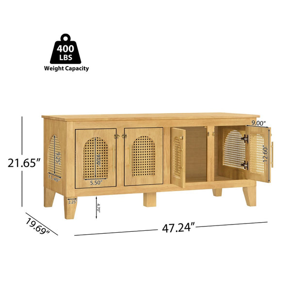 English Elm Lars Rubberwood Rattan Dog Crate Cabinet Stylish Pet Kennel for Living Room Natural N775P397560N