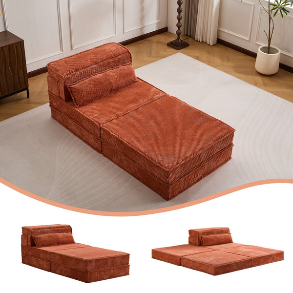 English Elm Compression Modular Floor Sofa Bed – Versatile, Cozy, No Assembly Required With Pillow & Ottoman, Orange W3723S00042