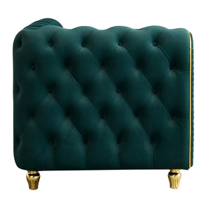 English Elm 66.9''W Velvet Chaise Lounge with Tufted Back and Gold Trim, Luxury Modern Sofa for Living Room Green W579P224636