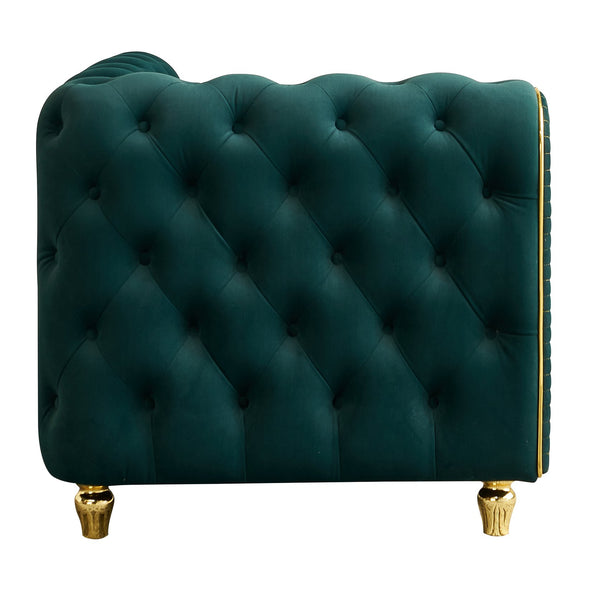 English Elm 66.9''W Velvet Chaise Lounge with Tufted Back and Gold Trim, Luxury Modern Sofa for Living Room Green W579P224636