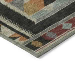 HomeRoots 8' Tribal Round Area Rug in Red, Gold & Gray – Washable, Non-Slip, Durable for Indoor/Outdoor Use 625800