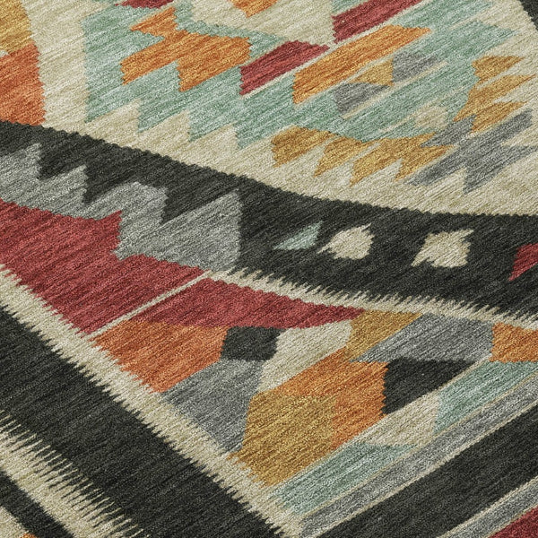 HomeRoots 8' Tribal Round Area Rug in Red, Gold & Gray – Washable, Non-Slip, Durable for Indoor/Outdoor Use 625800