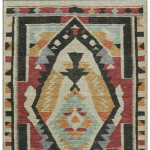 HomeRoots 8' X 10' Bold Red Gold Gray Tribal Washable Area Rug for Indoor/Outdoor Spaces - Stylish & Durable! 625801