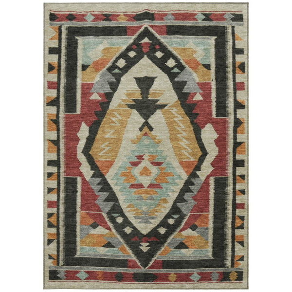 HomeRoots 8' X 10' Bold Red Gold Gray Tribal Washable Area Rug for Indoor/Outdoor Spaces - Stylish & Durable! 625801