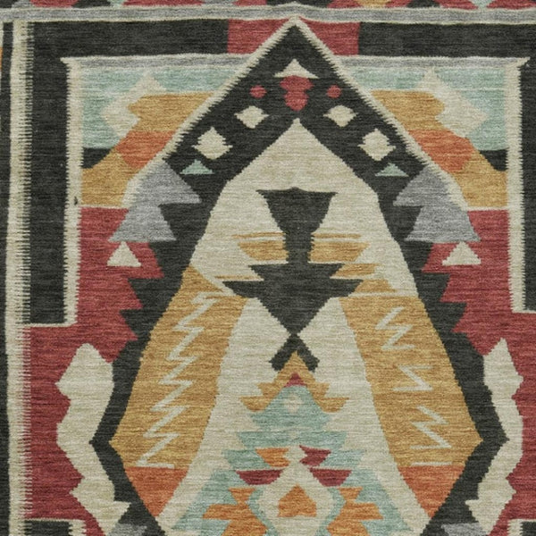 HomeRoots 9' Vibrant Red, Gold, and Gray Tribal Indoor/Outdoor Area Rug – Durable, Washable, and Stylish Design 625802