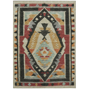 HomeRoots 9' Vibrant Red, Gold, and Gray Tribal Indoor/Outdoor Area Rug – Durable, Washable, and Stylish Design 625802