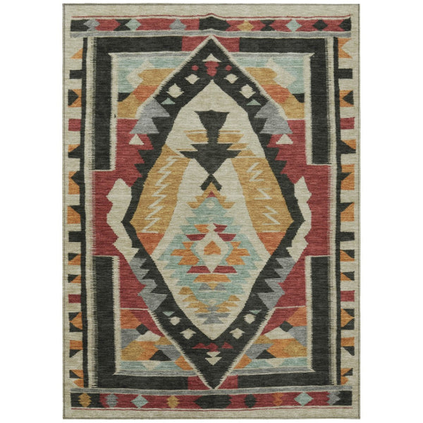 HomeRoots 9' Vibrant Red, Gold, and Gray Tribal Indoor/Outdoor Area Rug – Durable, Washable, and Stylish Design 625802