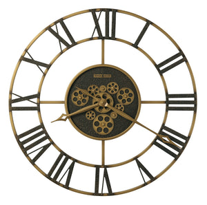 Hekman Furniture 625803 Quinlan Antique Brass Wrought Iron Wall Clock With Textured Roman Numerals & Gears  Quinlan Oversized Wall Clock 625803