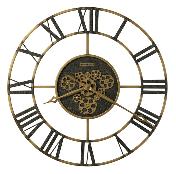 Hekman Furniture 625803 Quinlan Antique Brass Wrought Iron Wall Clock With Textured Roman Numerals & Gears  Quinlan Oversized Wall Clock 625803