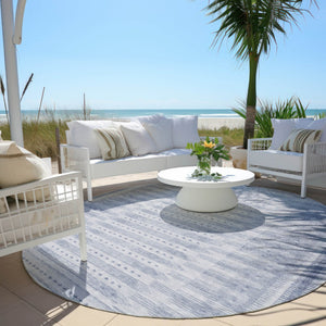 HomeRoots 8' Blue Geometric Indoor Outdoor Area Rug - Stylish, Durable, Washable for Modern Spaces & Patios 625806