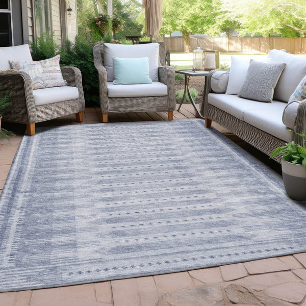 HomeRoots 8' X 10' Blue and Ivory Geometric Rug – Stylish, Washable Area Rug for Indoor & Outdoor Spaces 625807