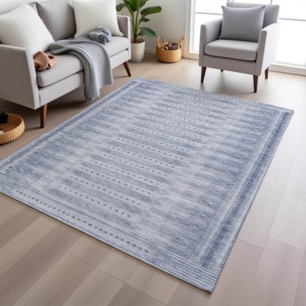 HomeRoots 8' X 10' Blue and Ivory Geometric Rug – Stylish, Washable Area Rug for Indoor & Outdoor Spaces 625807