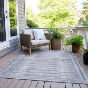 HomeRoots 10' Blue and Ivory Geometric Washable Area Rug - Stylish, Durable, Indoor/Outdoor Versatility for Any Space 625809