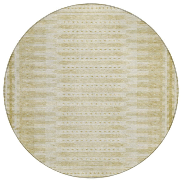HomeRoots 8' Gold and Beige Geometric Round Washable Area Rug for Indoor & Outdoor Spaces - Stylish Comfort 625812