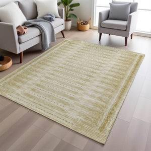 HomeRoots 8' X 10' Gold and Beige Geometric Area Rug - Durable, Washable Indoor/Outdoor Design for Any Space 625813