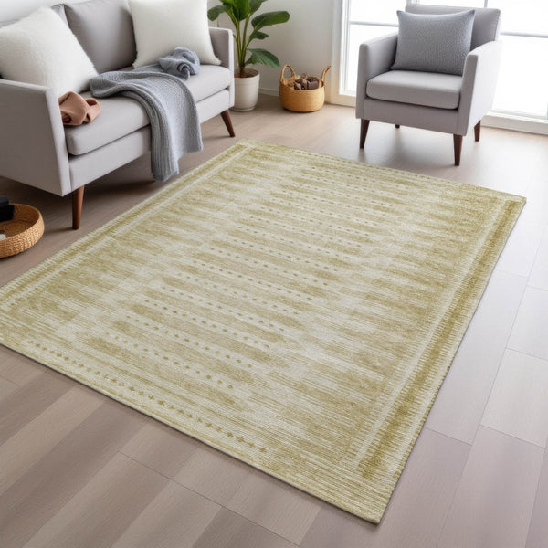 HomeRoots 10' X 14' Gold and Beige Geometric Area Rug - Washable, Durable, Indoor/Outdoor, Perfect for High-Traffic Spaces 625815