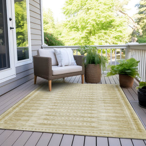 HomeRoots 10' X 14' Gold and Beige Geometric Area Rug - Washable, Durable, Indoor/Outdoor, Perfect for High-Traffic Spaces 625815