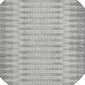 HomeRoots 8' Gray and Silver Round Geometric Area Rug – Modern, Washable Design for Indoor & Outdoor Spaces! 625818