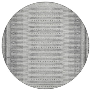 HomeRoots 8' Gray and Silver Round Geometric Area Rug – Modern, Washable Design for Indoor & Outdoor Spaces! 625818