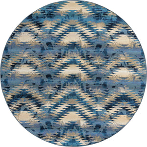 Unique Loom Outdoor Modern Aztec Machine Made Geometric Rug Blue, Ivory/Navy Blue/Black 8' 0" x 8' 0"