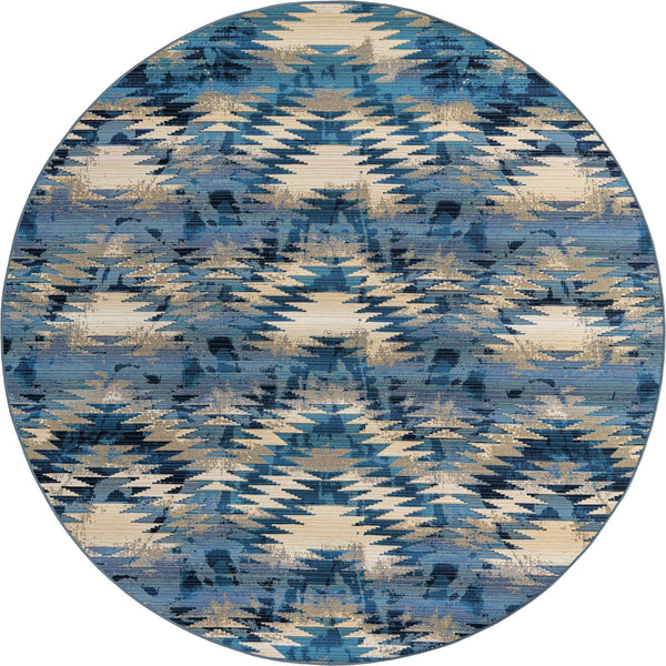 Unique Loom Outdoor Modern Aztec Machine Made Geometric Rug Blue, Ivory/Navy Blue/Black 8' 0" x 8' 0"
