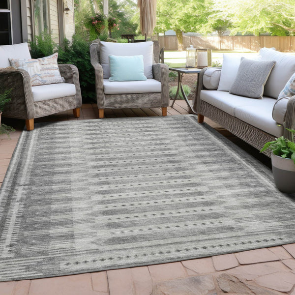 HomeRoots 10' X 14' Stylish Gray & Silver Geometric Area Rug – Durable, Washable Indoor/Outdoor Comfort! 625821