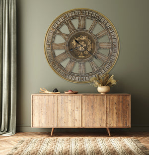 Hekman Furniture 625824 Antique Metal Wall Clock With Moving Gears, Multi-tone Finish & Roman Numerals - 46" Elegant Design  Wyatt Wall Clock 625824