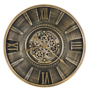 Hekman Furniture 625826 Antique Charcoal Metal Wall Clock With Gold Accents, Roman Numerals, And Moving Gears  Lucian Wall Clock 625826