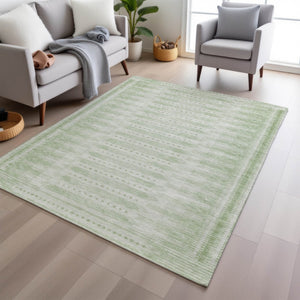 HomeRoots 5' Geometric Sage and Ivory Area Rug - Washable, Stylish, Durable for Indoor and Outdoor Use! 625829