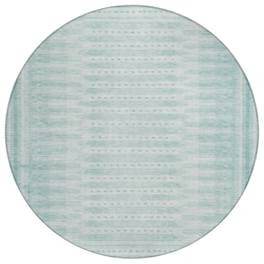 HomeRoots 8' Vibrant Turquoise Aqua Round Geometric Rug - Washable, Durable for Indoor & Outdoor Use, Stylish Design 625842