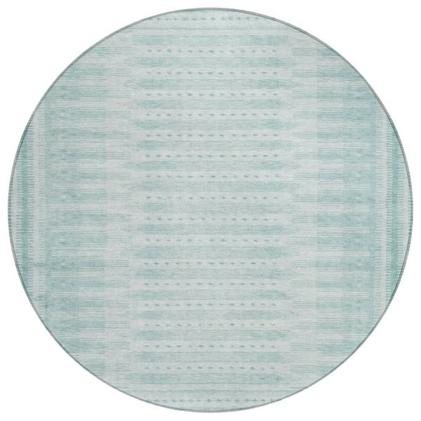 HomeRoots 8' Vibrant Turquoise Aqua Round Geometric Rug - Washable, Durable for Indoor & Outdoor Use, Stylish Design 625842