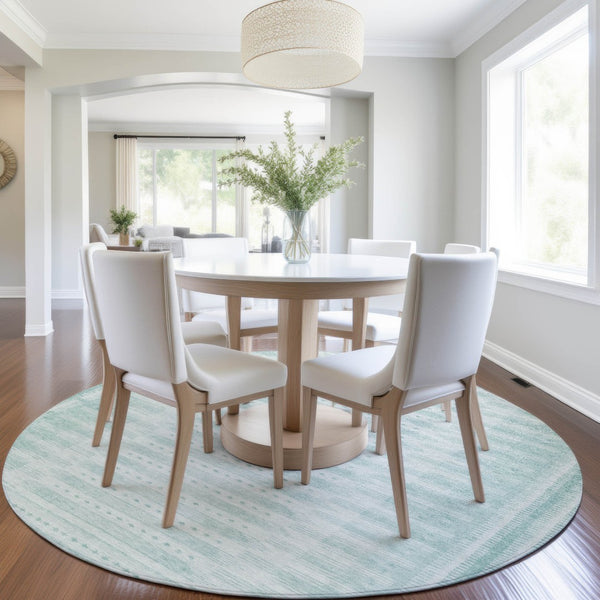 HomeRoots 8' Vibrant Turquoise Aqua Round Geometric Rug - Washable, Durable for Indoor & Outdoor Use, Stylish Design 625842