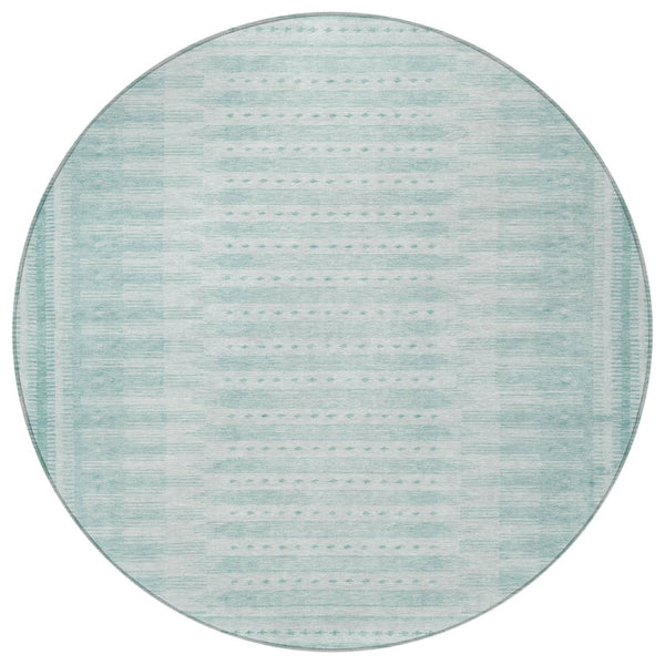 HomeRoots 8' Vibrant Turquoise Aqua Round Geometric Rug - Washable, Durable for Indoor & Outdoor Use, Stylish Design 625842