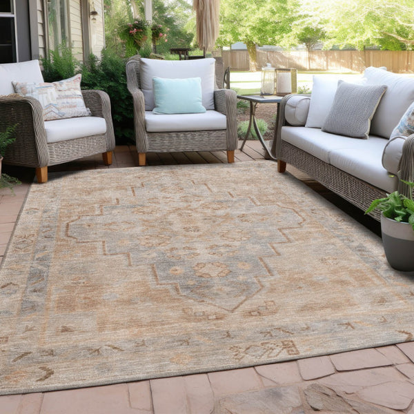 HomeRoots 5' X 8' Copper and Beige Medallion Rug - Stylish, Washable, Durable for Indoor & Outdoor Living Spaces 625847