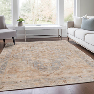 HomeRoots 5' X 8' Copper and Beige Medallion Rug - Stylish, Washable, Durable for Indoor & Outdoor Living Spaces 625847