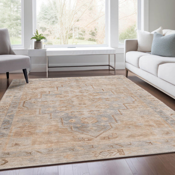 HomeRoots 5' X 8' Copper and Beige Medallion Rug - Stylish, Washable, Durable for Indoor & Outdoor Living Spaces 625847
