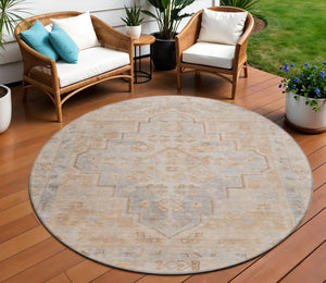 HomeRoots 8' Copper and Beige Medallion Indoor/Outdoor Area Rug - Durable, Washable, Elegant Style for All Spaces 625848