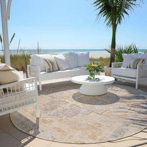 HomeRoots 8' Copper and Beige Medallion Indoor/Outdoor Area Rug - Durable, Washable, Elegant Style for All Spaces 625848