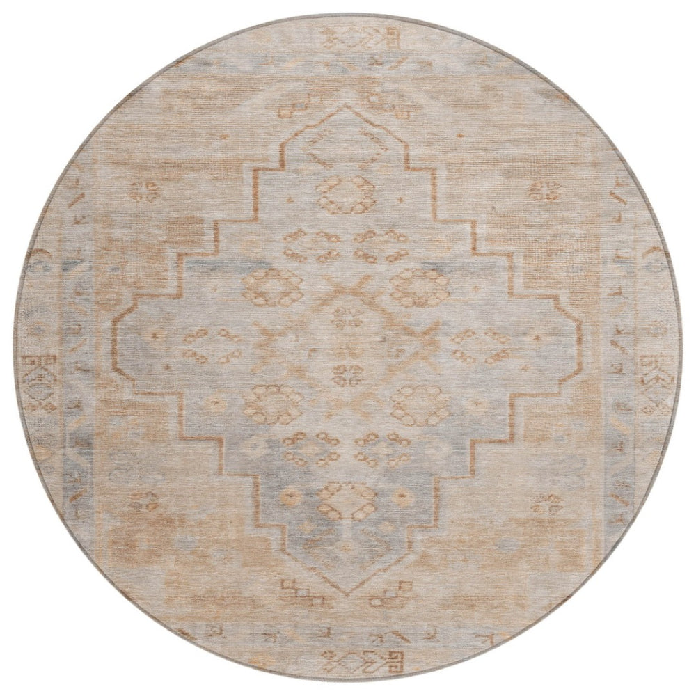 HomeRoots 8' Copper and Beige Medallion Indoor/Outdoor Area Rug - Durable, Washable, Elegant Style for All Spaces 625848