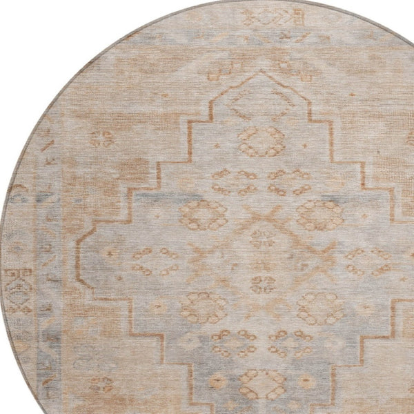 HomeRoots 8' Copper and Beige Medallion Indoor/Outdoor Area Rug - Durable, Washable, Elegant Style for All Spaces 625848