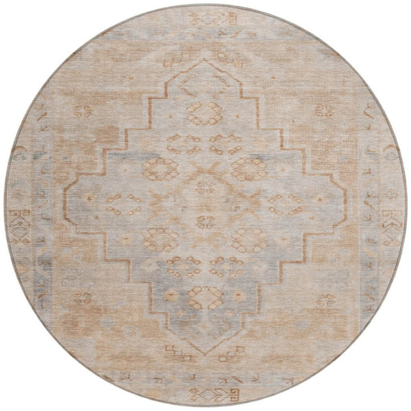 HomeRoots 8' Copper and Beige Medallion Indoor/Outdoor Area Rug - Durable, Washable, Elegant Style for All Spaces 625848