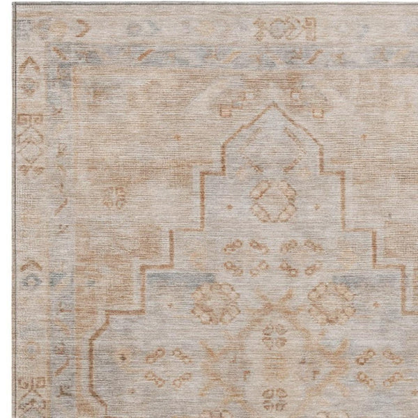 HomeRoots 8' X 10' Elegant Copper & Beige Medallion Washable Area Rug for Indoor & Outdoor Spaces, Durable Design 625849
