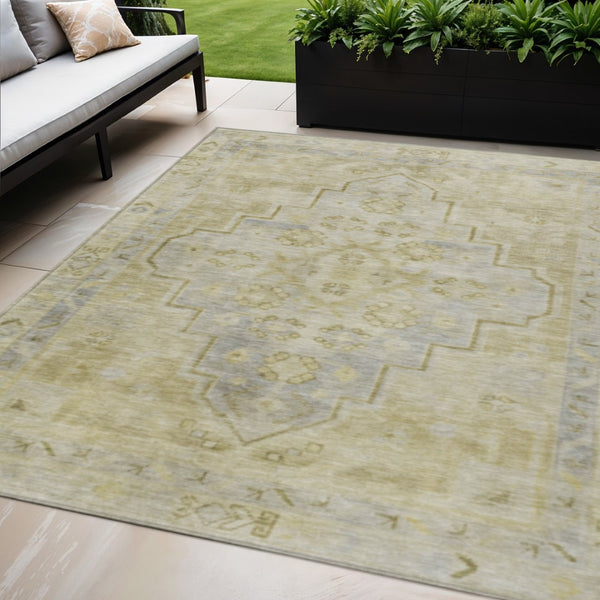 HomeRoots 5' X 8' Gold and Beige Medallion Rug - Stylish, Durable, Washable Indoor/Outdoor Area Decor for Any Space 625853