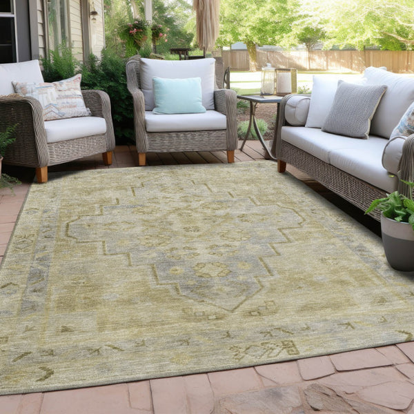 HomeRoots 5' X 8' Gold and Beige Medallion Rug - Stylish, Durable, Washable Indoor/Outdoor Area Decor for Any Space 625853