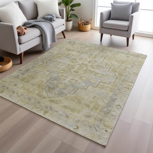 HomeRoots 5' X 8' Gold and Beige Medallion Rug - Stylish, Durable, Washable Indoor/Outdoor Area Decor for Any Space 625853